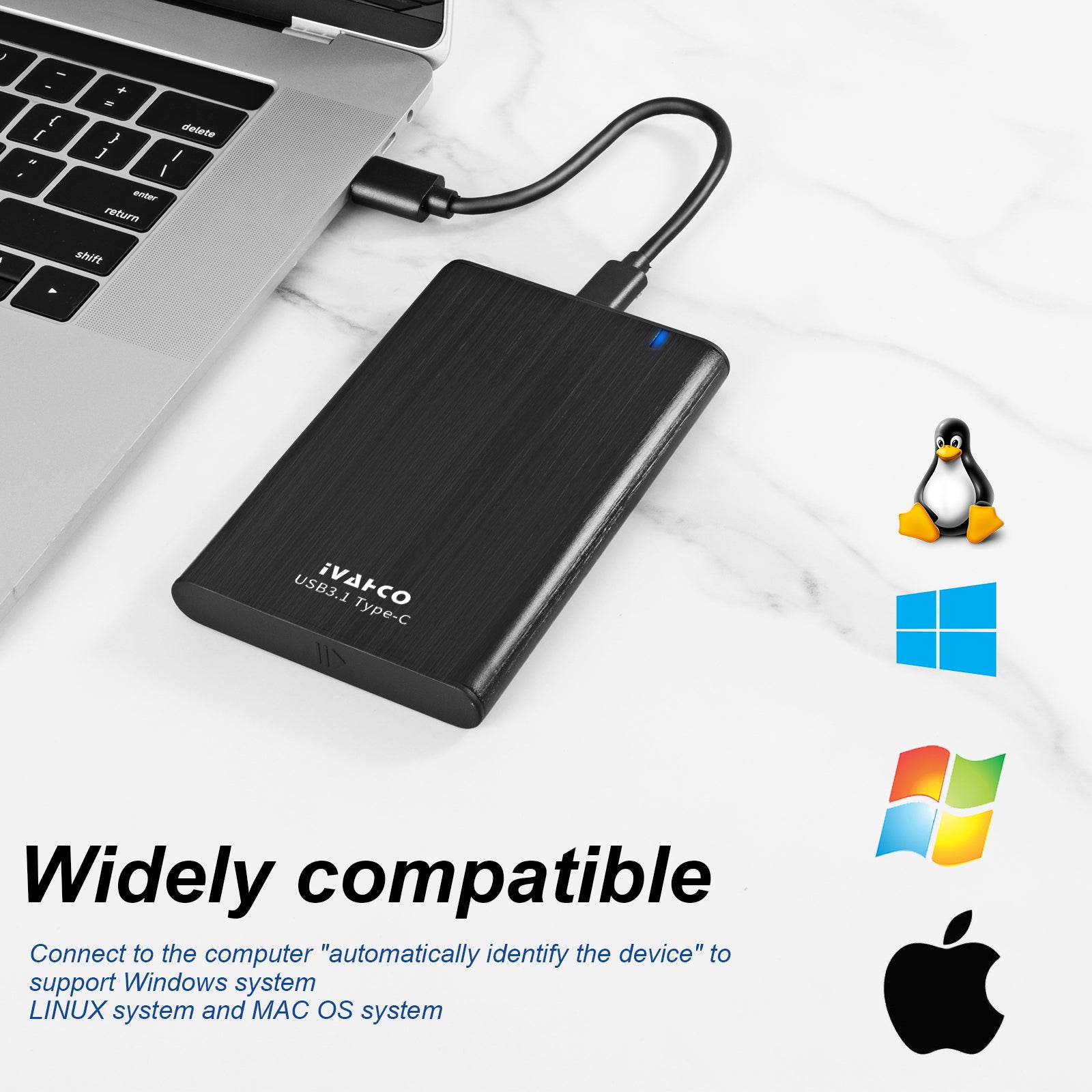 IVAHCO 320GB Type-C USB3.1 Solid State Drive-kabinet Børstet metal 2.5 HDD eksternt etui sort IVAHCO 320GB Type-C USB3.1 Solid State Drive-kabinet Børstet metal 2.5 HDD eksternt etui sort